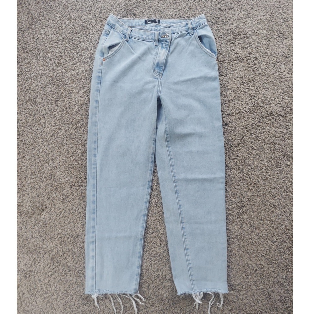 PrettyLittleThing Jeans Womens US 6 Blue Denim Straight Raw Hem Crossover Fly